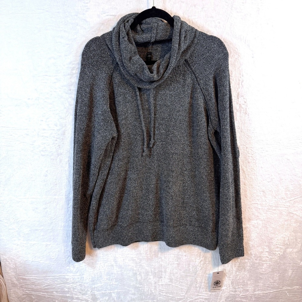 Gaiam Restore Lounge Womens XL Cowl Neck Pullover Sweater Marled Grey Raglan NWT